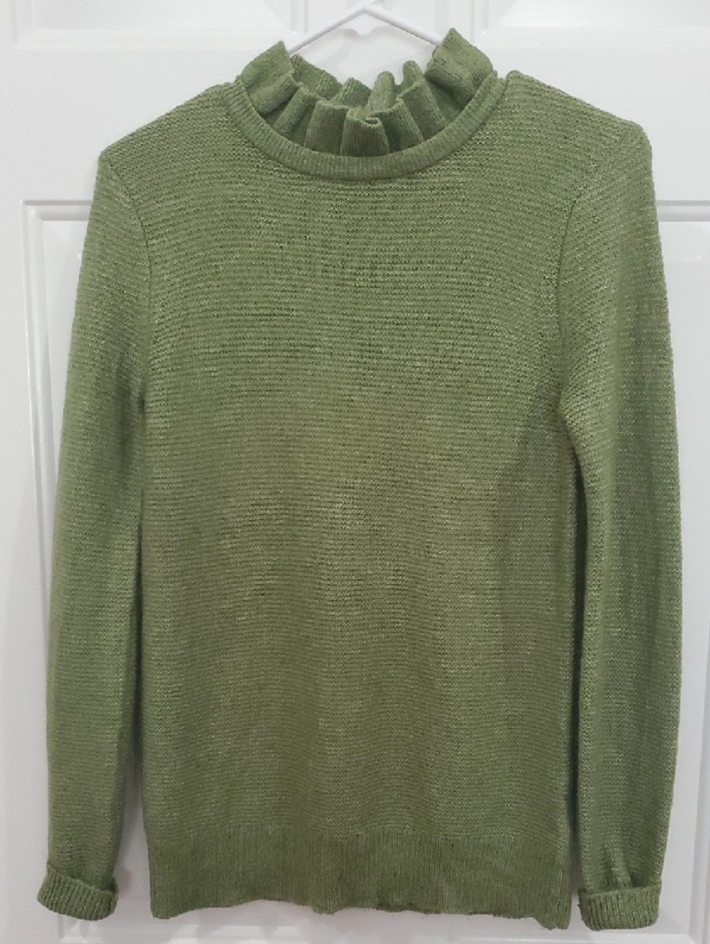 J. Crew Olive Green Ruffle Neck Sweater
